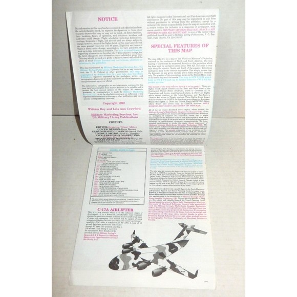 Vintage 1992 Military Air Route Map Space-A Air Opportunities Military Living's - Picture 3 of 3
